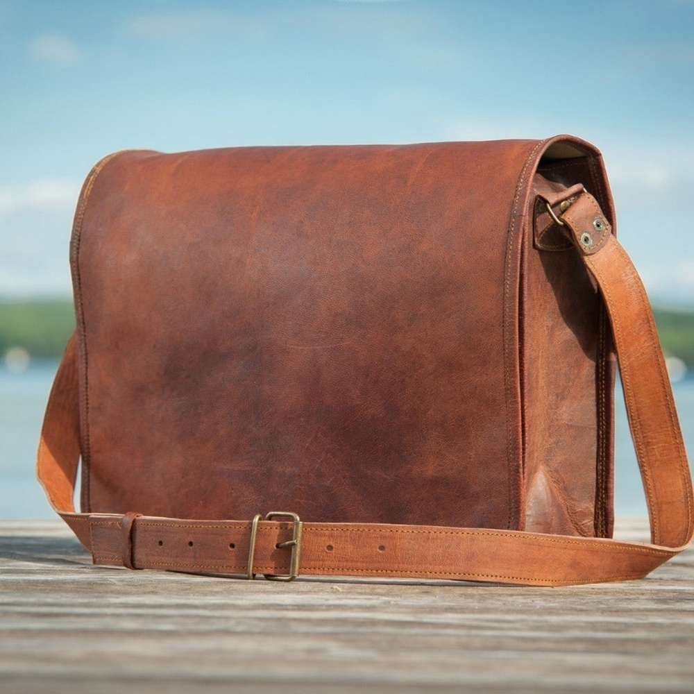 GRUNTLUXURY Men's Leather Full Flap Laptop Bag